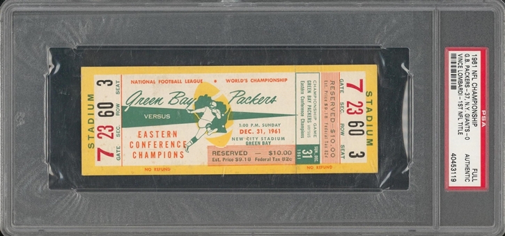 1961 NFL Championship Ticket Stub: Packers vs Giants - Lombardis 1st NFL Title (PSA Authentic)